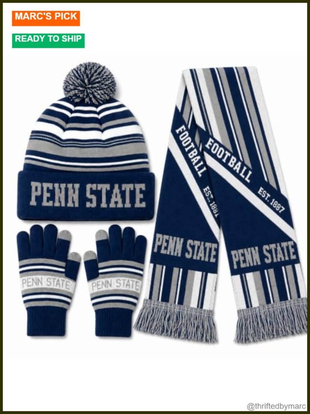 Cuffed Knit Skull Cap Beanie with Gloves & Scarf Winter Set